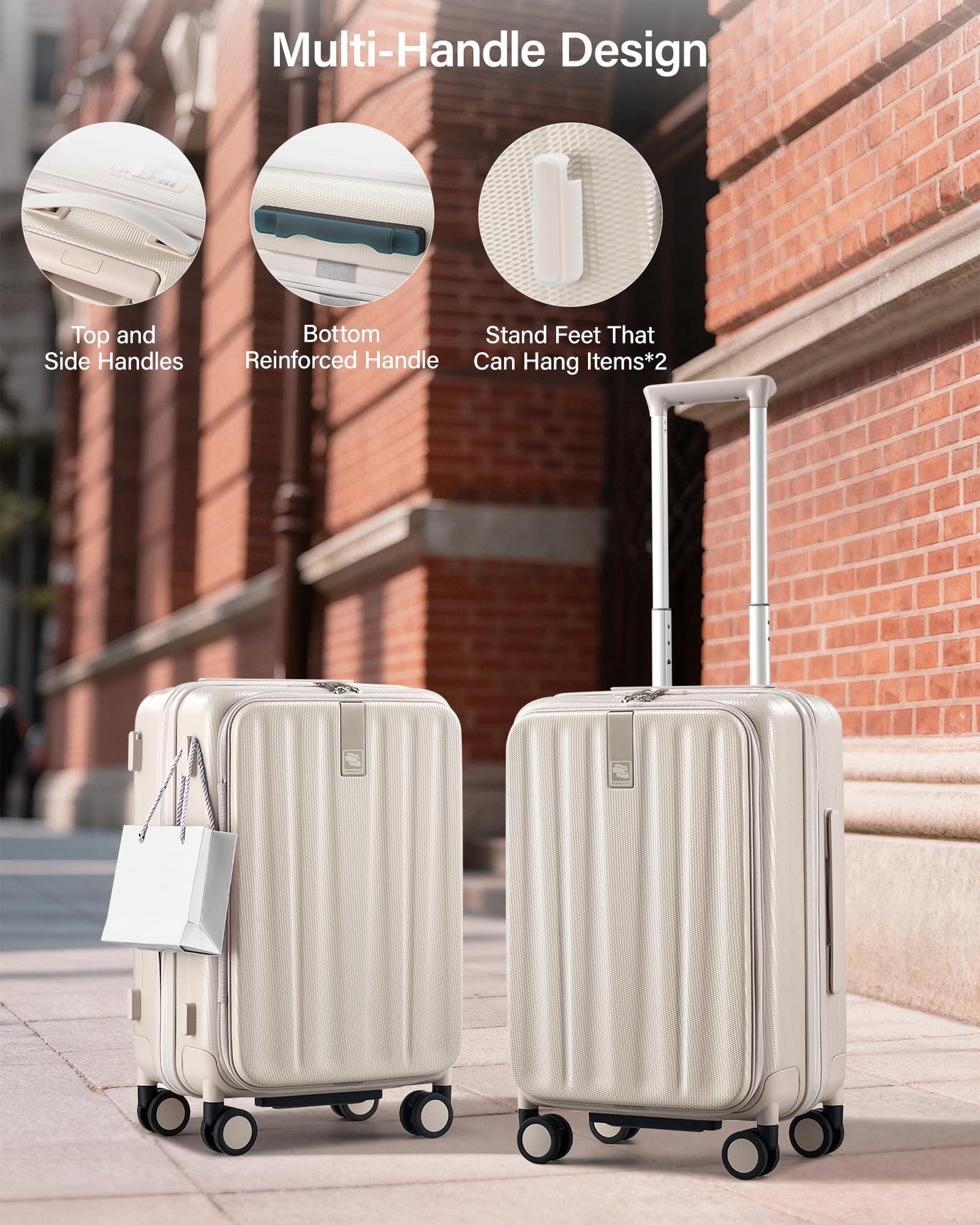 Hanke 20-Inch Expandable Carry-On Hard Shell Suitcase – Ivory