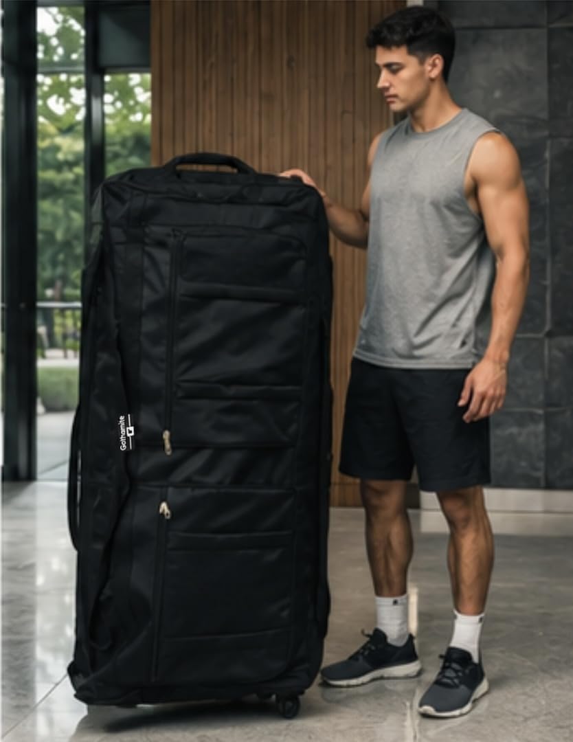 Gothamite 46-Inch Rolling Duffel Bag with Wheels – XL Black