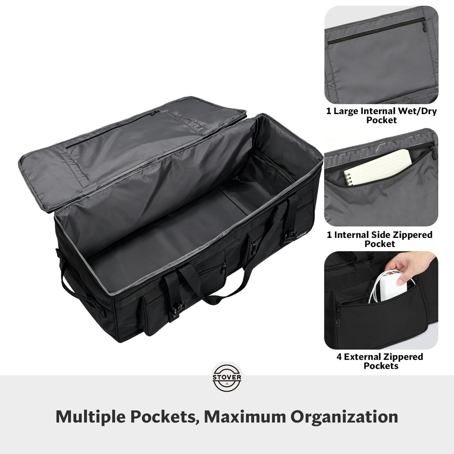 STOVER 45/80/100L Rolling Duffel Bag with Wheels & Backpack Straps