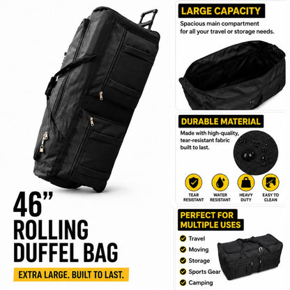 Gothamite 46-Inch Rolling Duffel Bag with Wheels – XL Black
