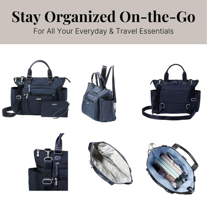 Baggallini 3-in-1 Convertible Backpack Tote | RFID Wristlet – Navy