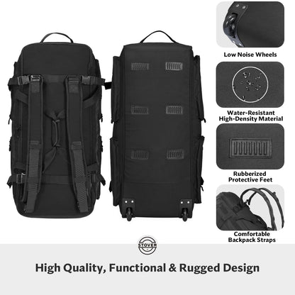 STOVER 45/80/100L Rolling Duffel Bag with Wheels & Backpack Straps