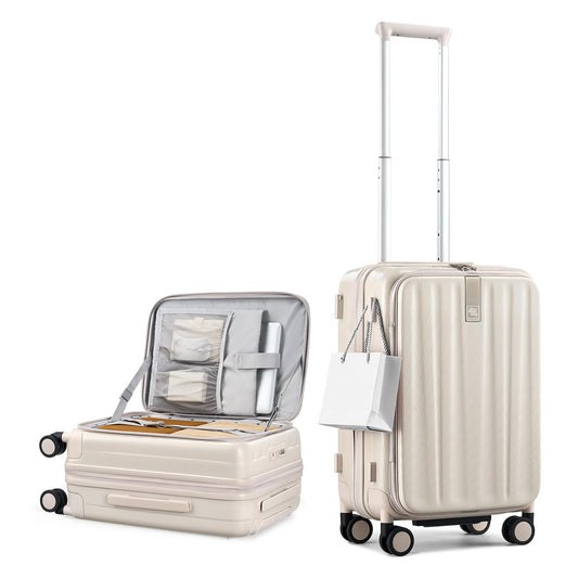 Hanke 20-Inch Expandable Carry-On Hard Shell Suitcase – Ivory
