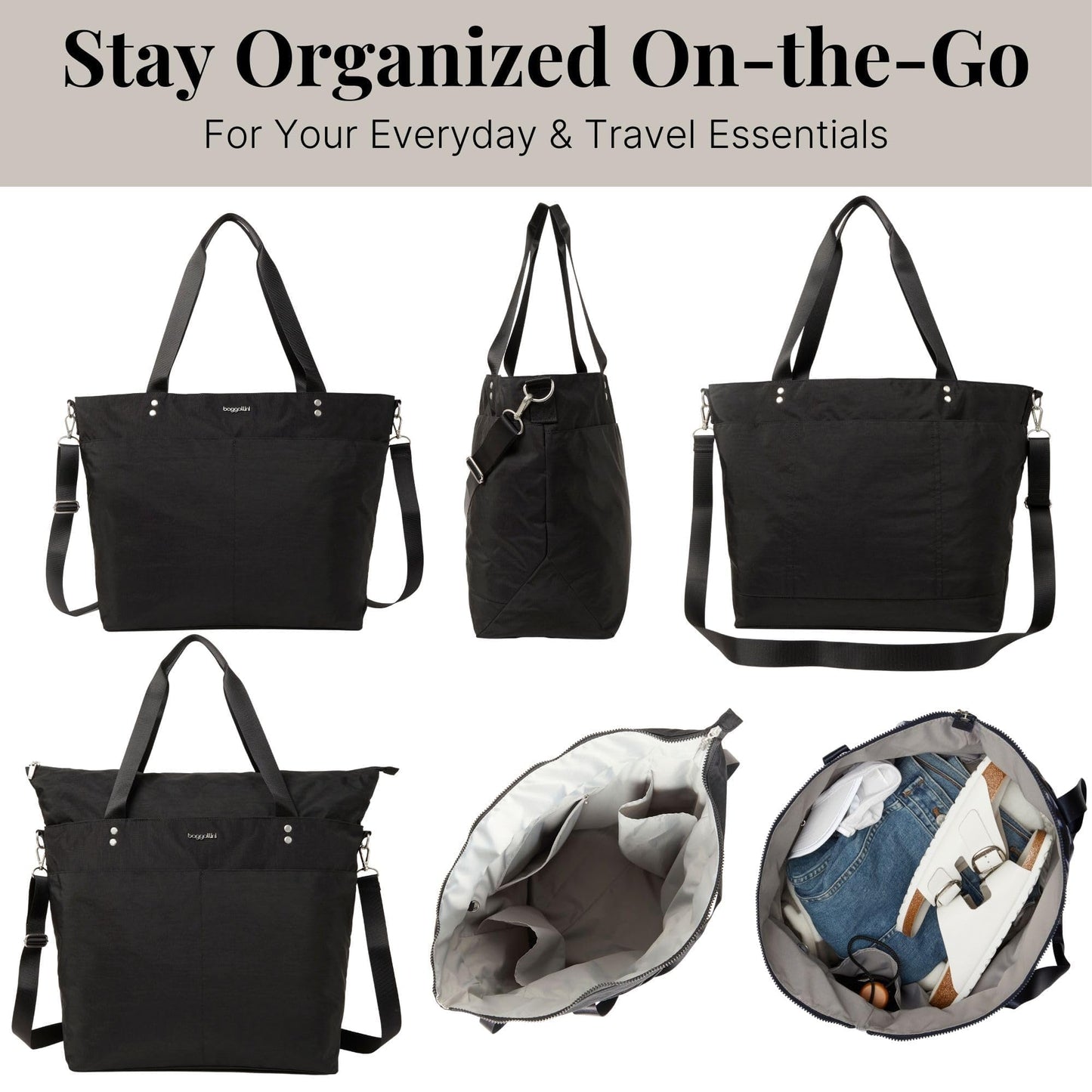 Baggallini Large Nylon Carryall Tote – Lightweight Travel Bag