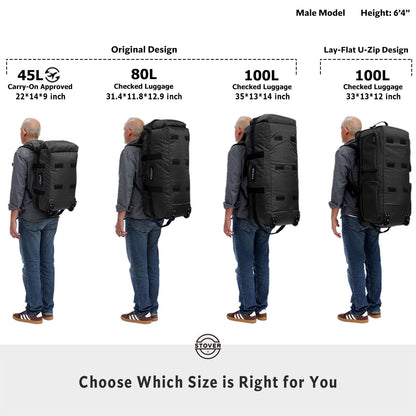 STOVER 45/80/100L Rolling Duffel Bag with Wheels & Backpack Straps