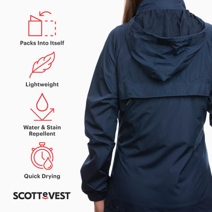 SCOTTeVEST Women's Packable Windbreaker – 19 Pockets, Red L