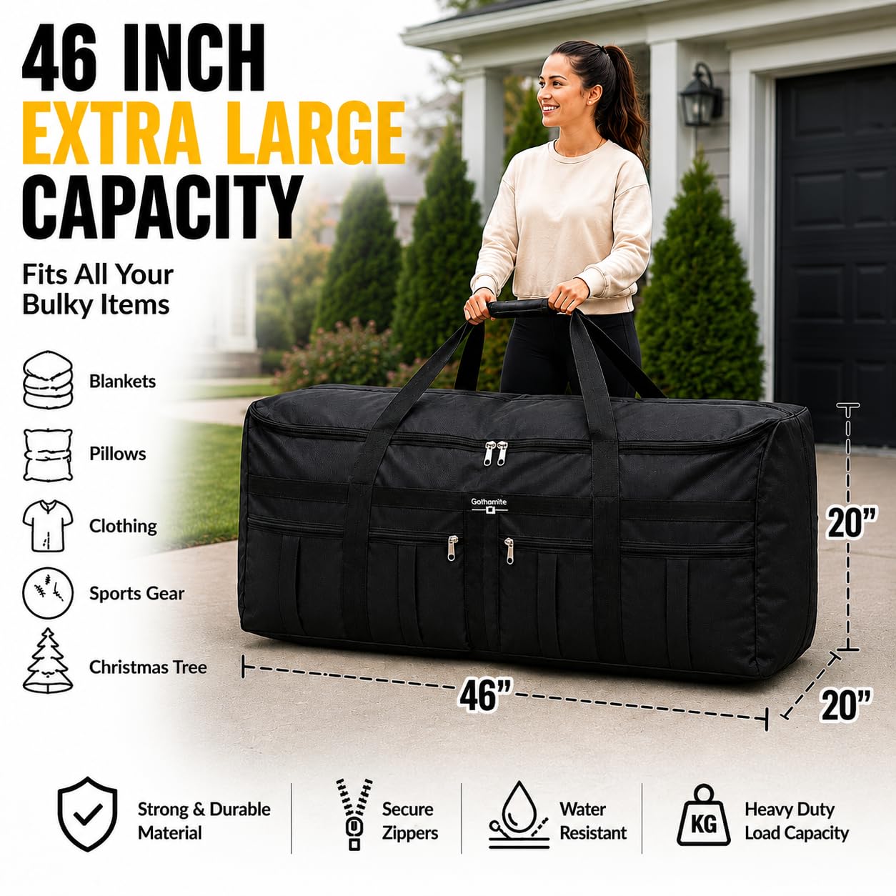Gothamite 46-Inch Rolling Duffel Bag with Wheels – XL Black