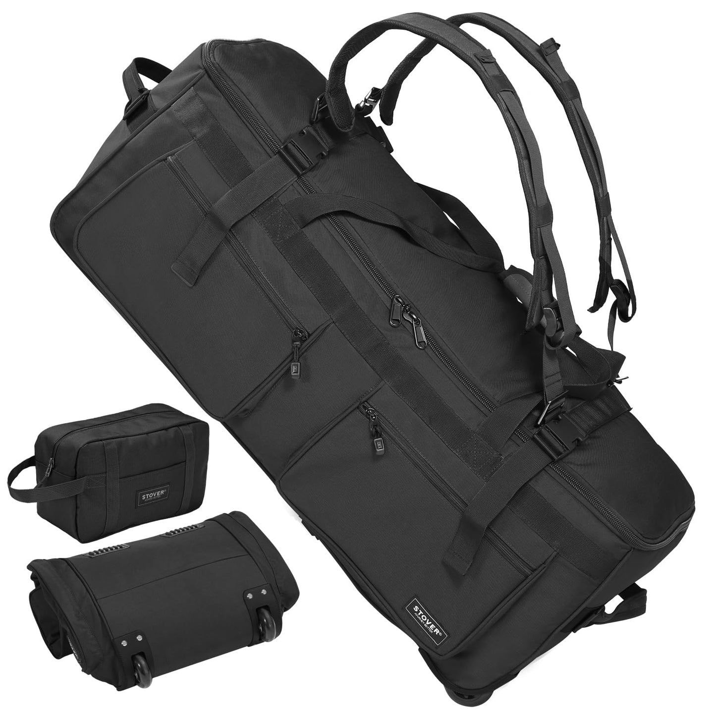 STOVER 45/80/100L Rolling Duffel Bag with Wheels & Backpack Straps