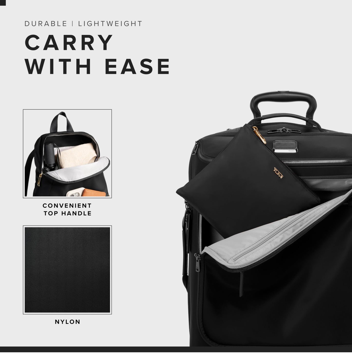 TUMI Just In Case Packable Backpack – Black with Gold Hardware
