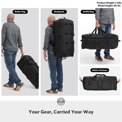 STOVER 45/80/100L Rolling Duffel Bag with Wheels & Backpack Straps