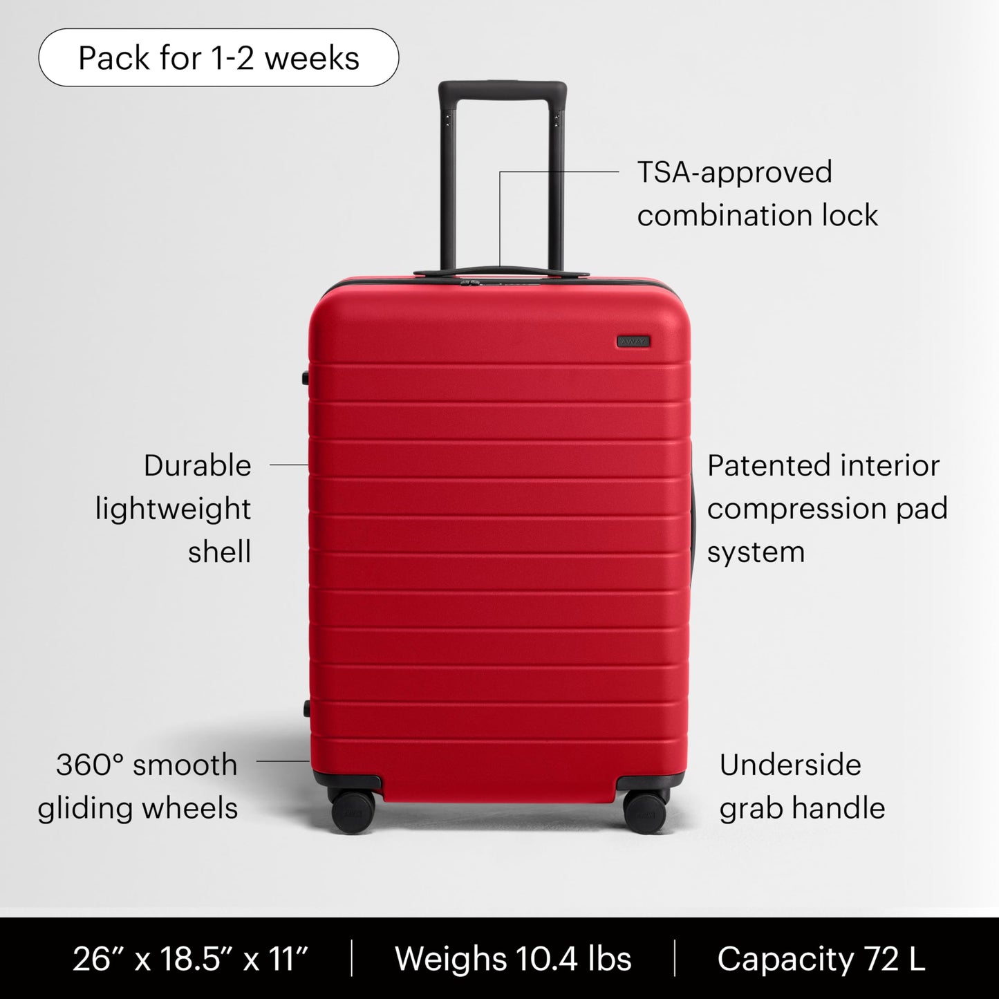 Away Medium 26" Hardside Spinner Suitcase – Lightweight Checked Bag