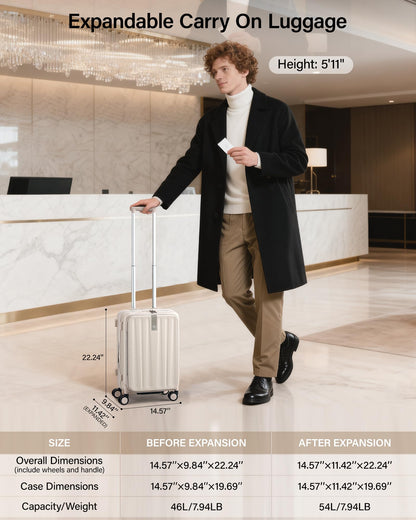 Hanke 20-Inch Expandable Carry-On Hard Shell Suitcase – Ivory