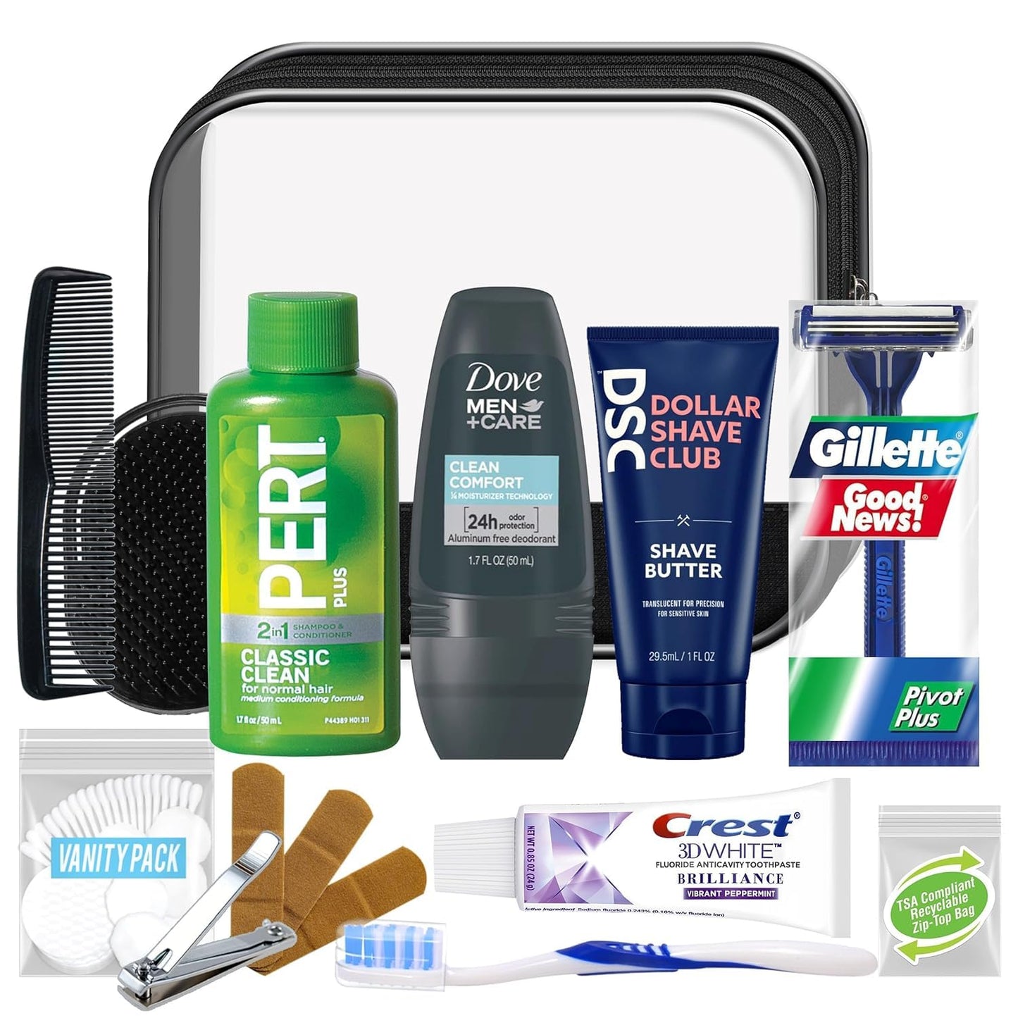 Men's 16-Piece Travel Toiletry Kit in Reusable Bag – 40 Pack