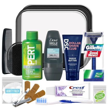 Men's 16-Piece Travel Toiletry Kit in Reusable Bag – 40 Pack
