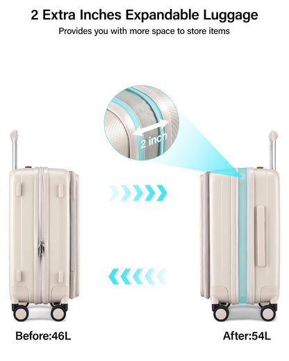 Hanke 20-Inch Expandable Carry-On Hard Shell Suitcase – Ivory