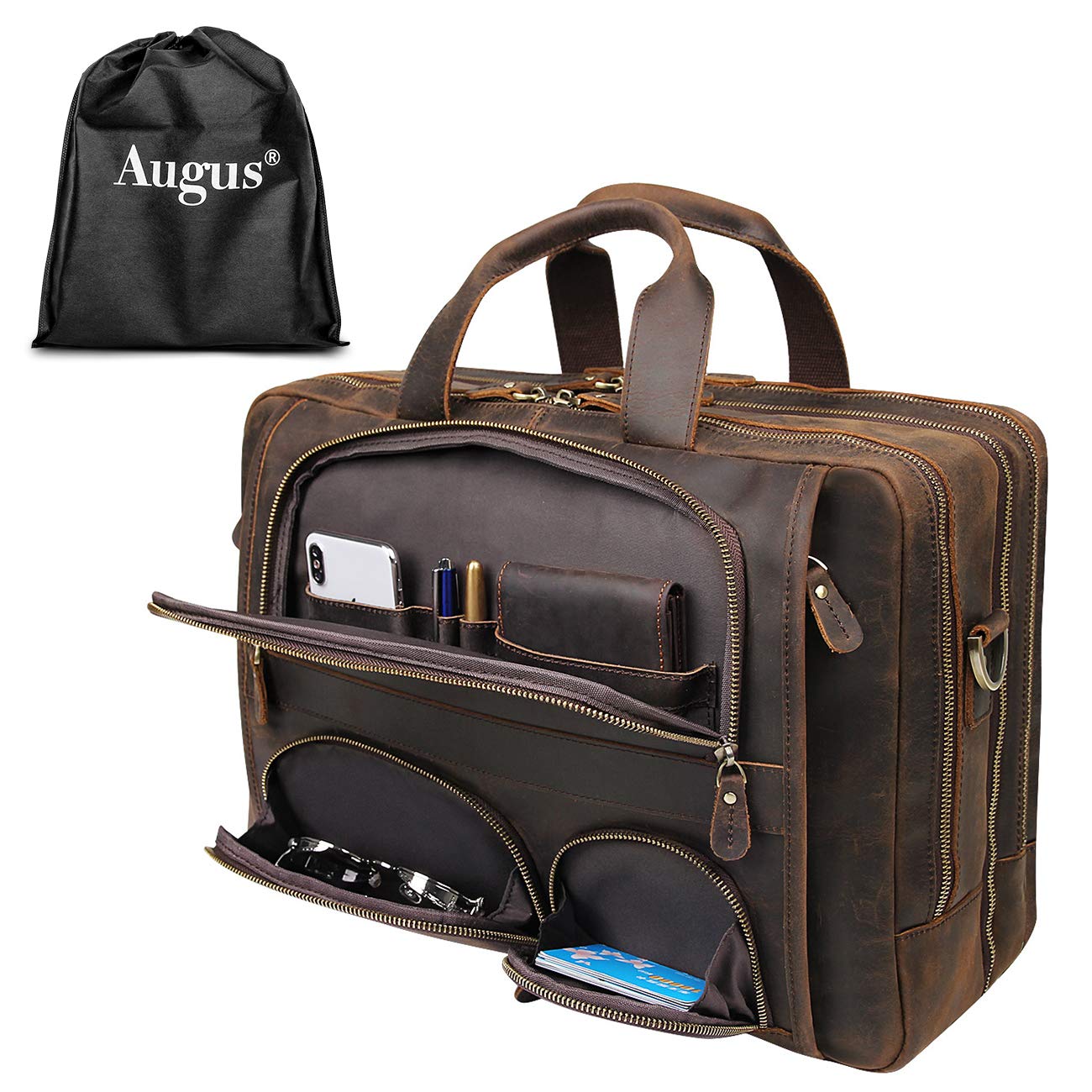 Augus Genuine Leather Briefcase | Business Laptop Bag – Coffee