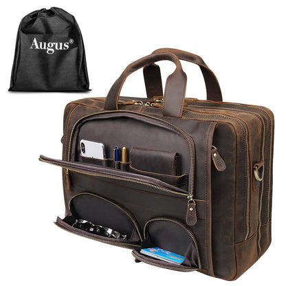 Augus Genuine Leather Briefcase | Business Laptop Bag – Coffee