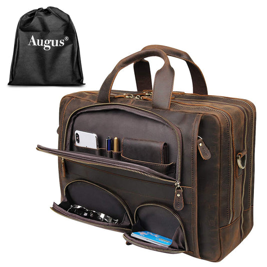 Augus Genuine Leather Briefcase | Business Laptop Bag – Coffee