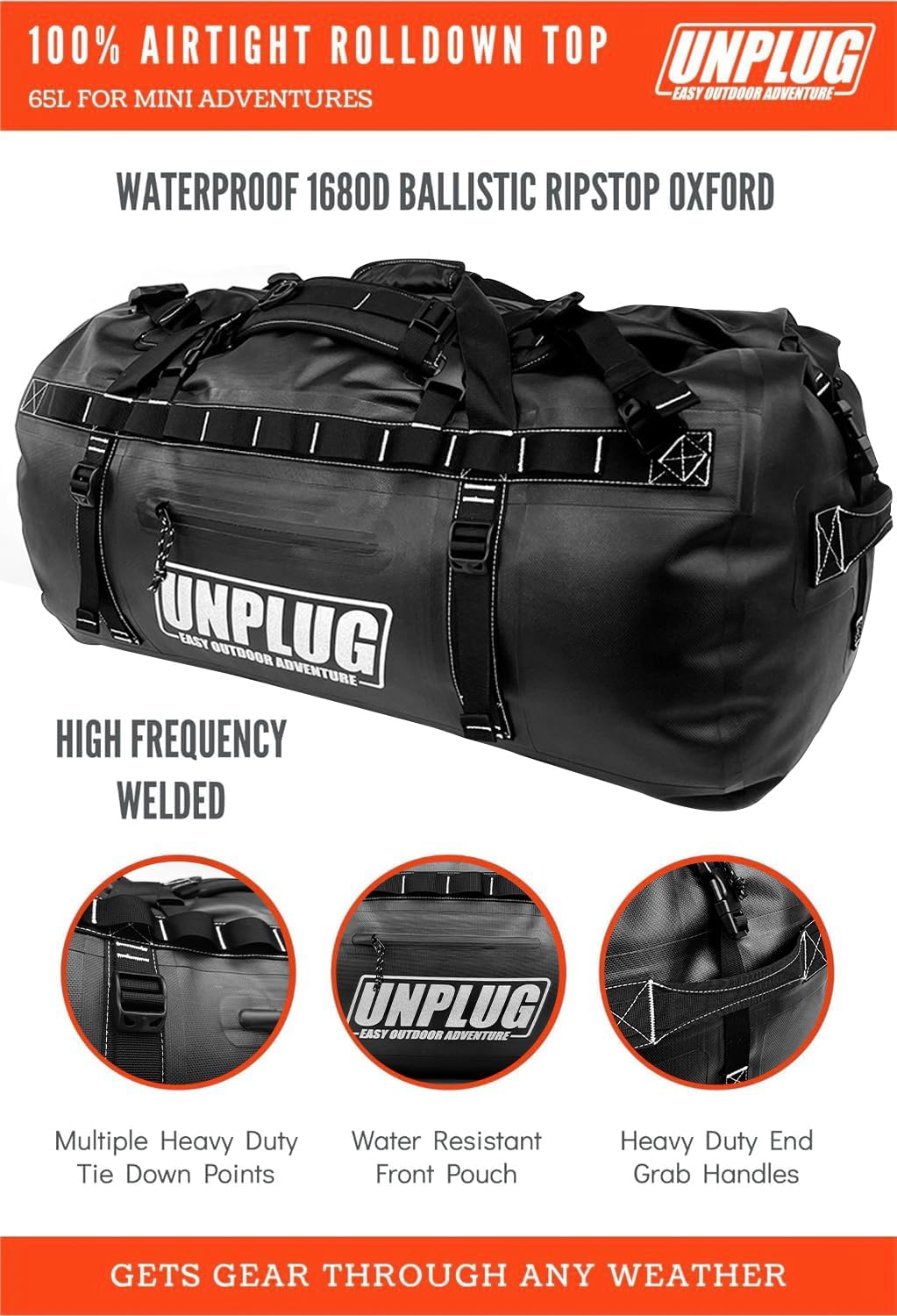 UNPLUG 155L Waterproof Duffel Bag – 1680D Heavy Duty BlackOps