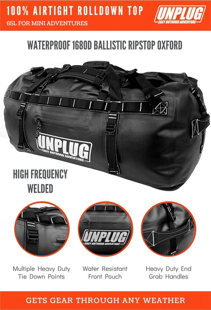 UNPLUG 155L Waterproof Duffel Bag – 1680D Heavy Duty BlackOps