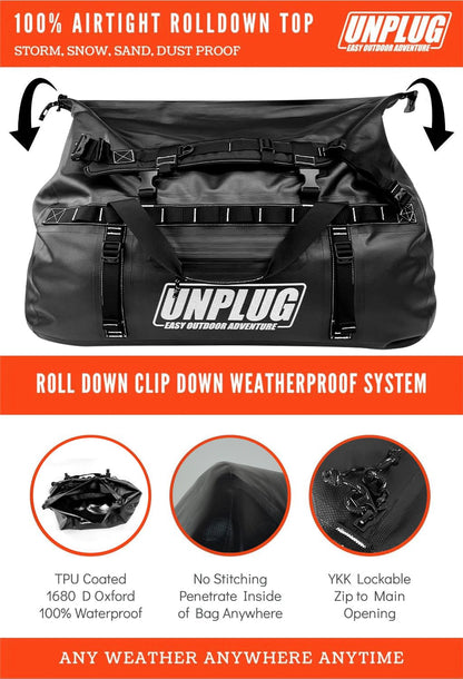 UNPLUG 155L Waterproof Duffel Bag – 1680D Heavy Duty BlackOps