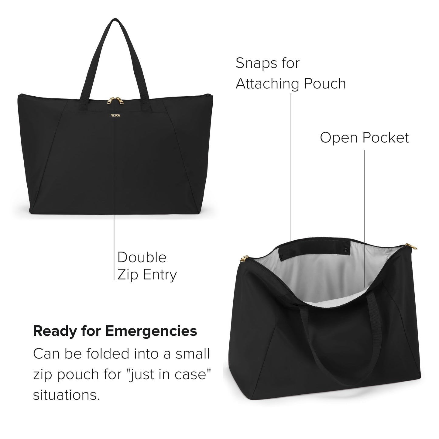 TUMI Just In Case Packable Travel Tote Bag – Black/Gold