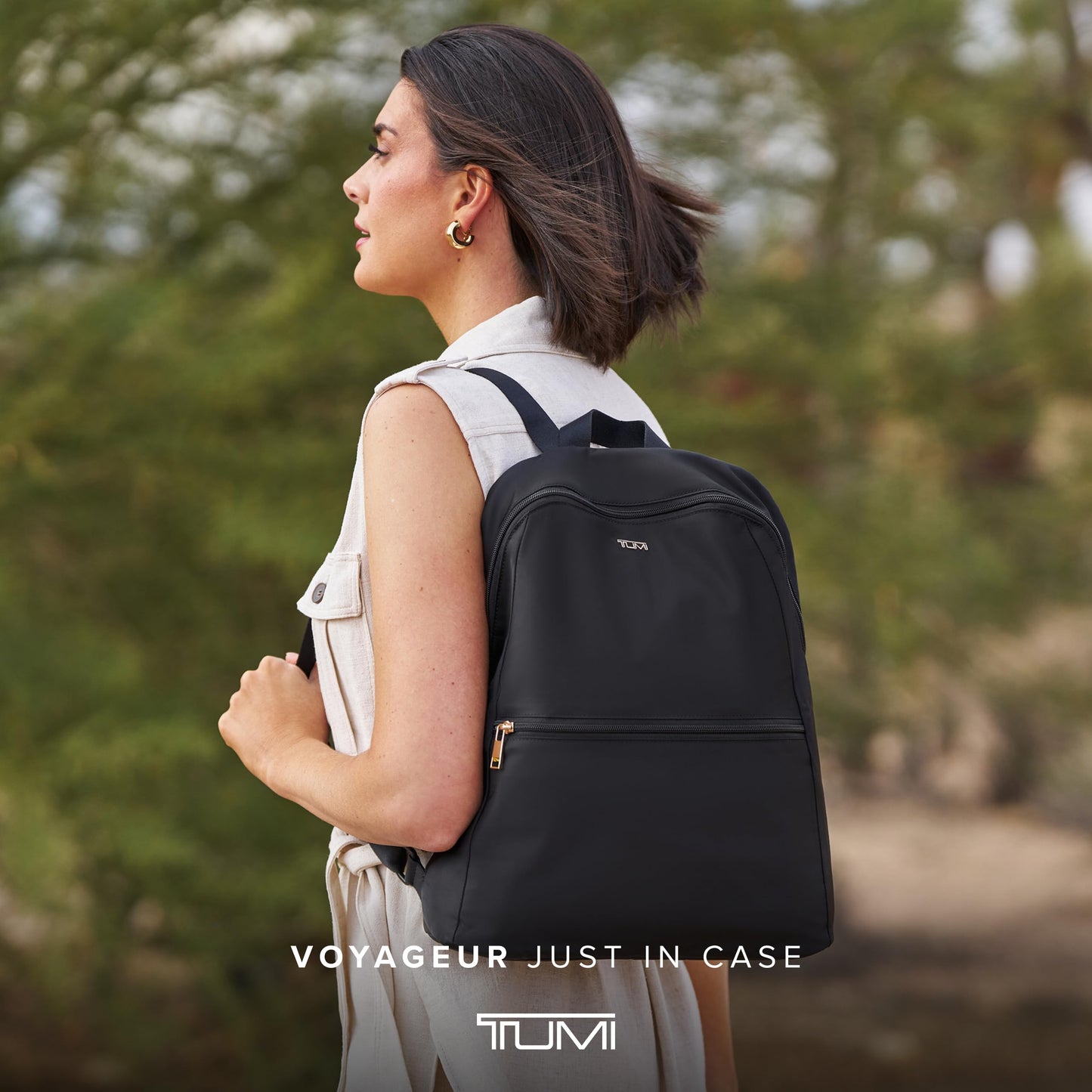 TUMI Just In Case Packable Backpack – Black with Gold Hardware