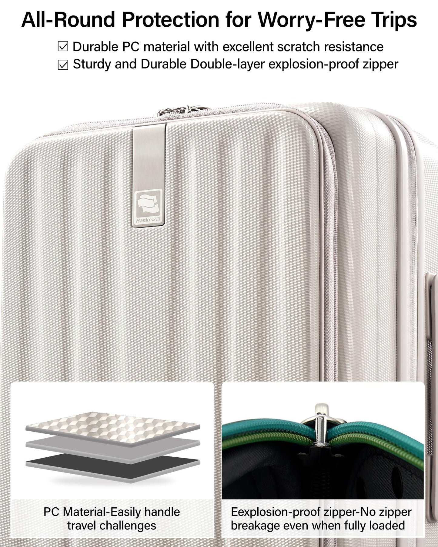 Hanke 20-Inch Expandable Carry-On Hard Shell Suitcase – Ivory