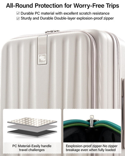 Hanke 20-Inch Expandable Carry-On Hard Shell Suitcase – Ivory