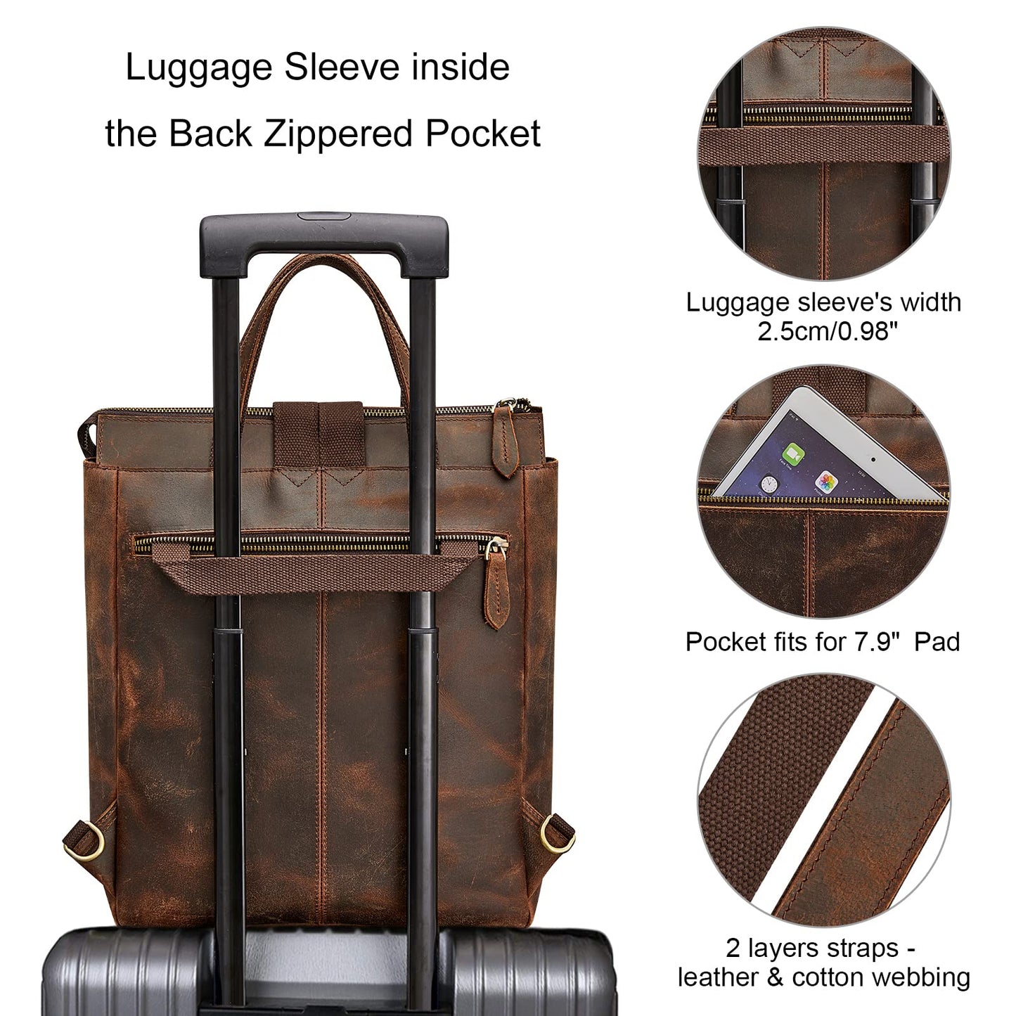 S-ZONE Genuine Leather Backpack Purse for Women – Luggage Sleeve