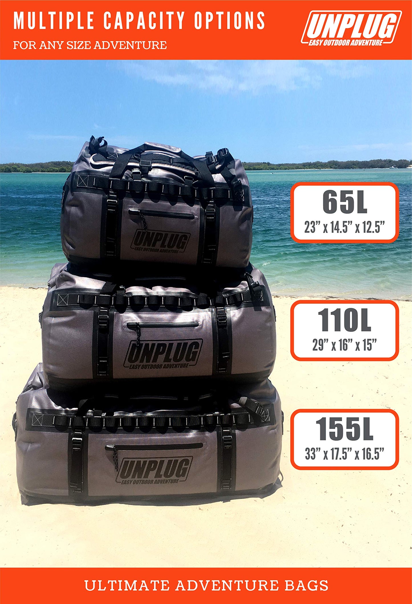 UNPLUG 155L Waterproof Duffel Bag – 1680D Heavy Duty Storm Grey