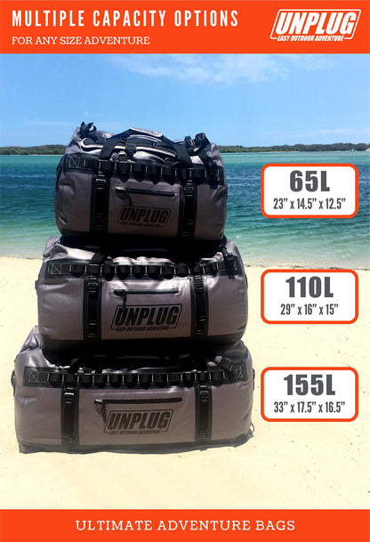 UNPLUG 155L Waterproof Duffel Bag – 1680D Heavy Duty Storm Grey