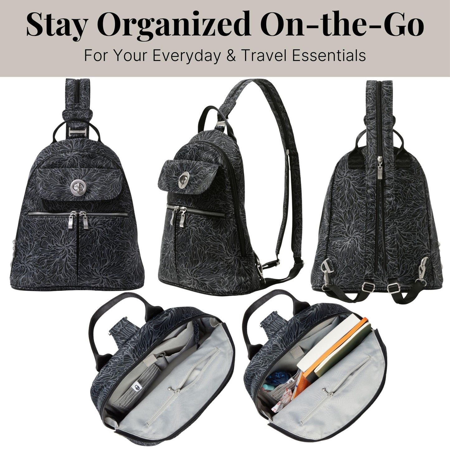 Baggallini Naples Convertible Backpack Sling | RFID – Midnight