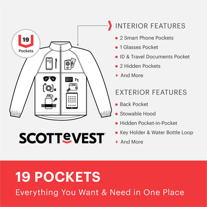 SCOTTeVEST Women's Packable Windbreaker – 19 Pockets, Red L