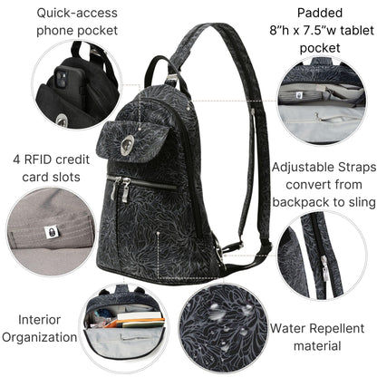 Baggallini Naples Convertible Backpack Sling | RFID – Midnight