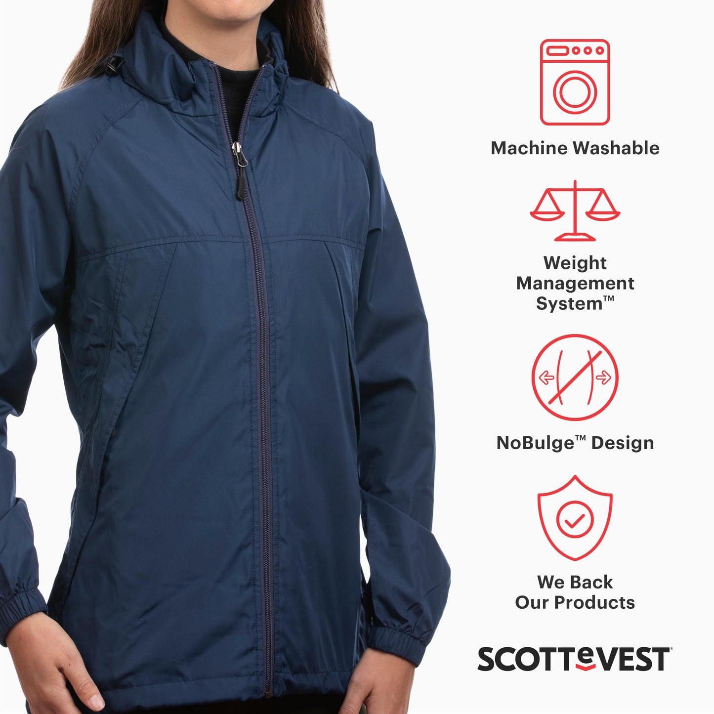 SCOTTeVEST Women's Packable Windbreaker – 19 Pockets, Red L