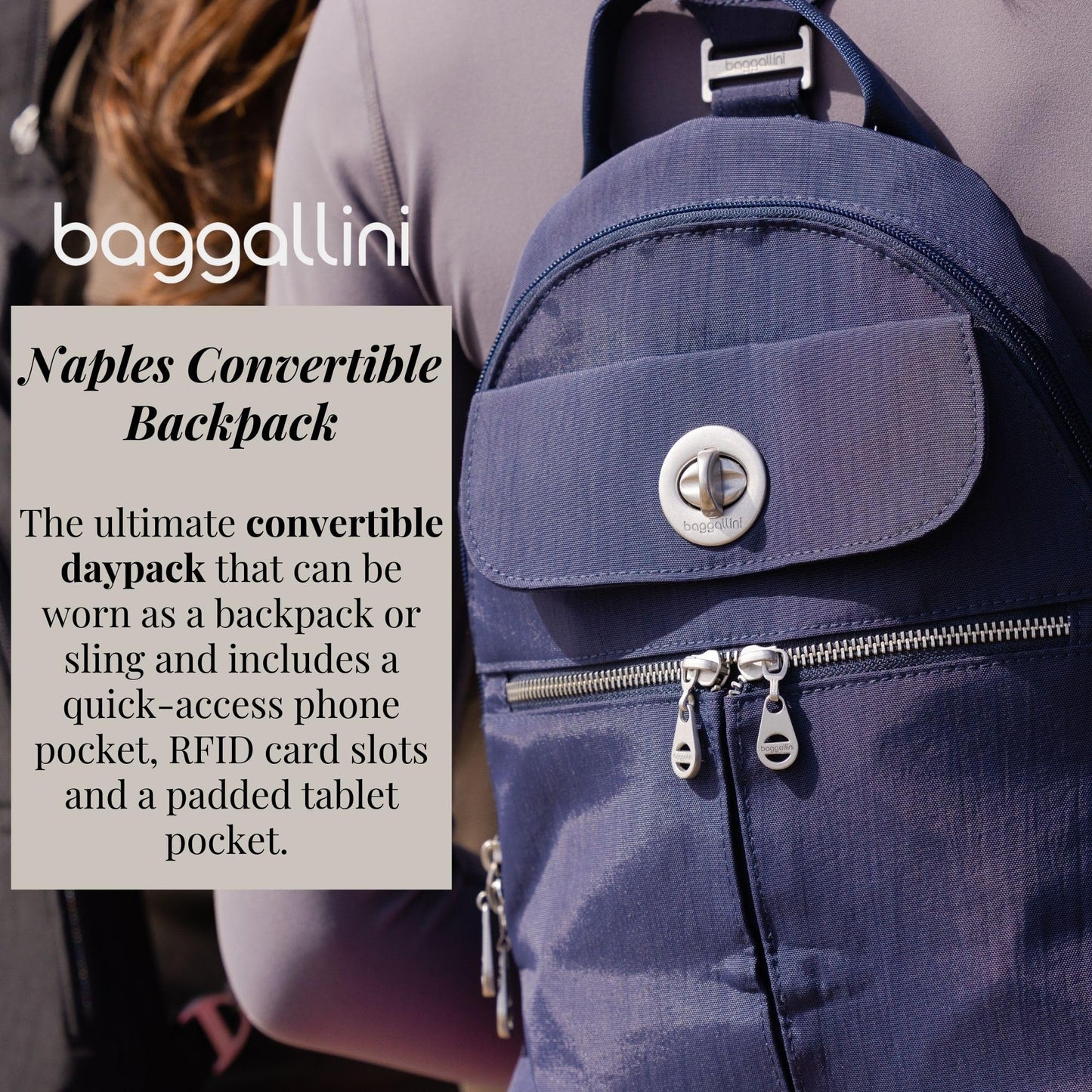 Baggallini Naples Convertible Backpack Sling | RFID – Midnight