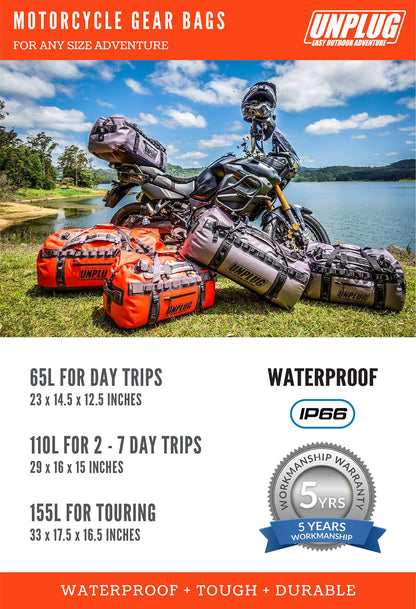 UNPLUG 155L Waterproof Duffel Bag – 1680D Heavy Duty Storm Grey