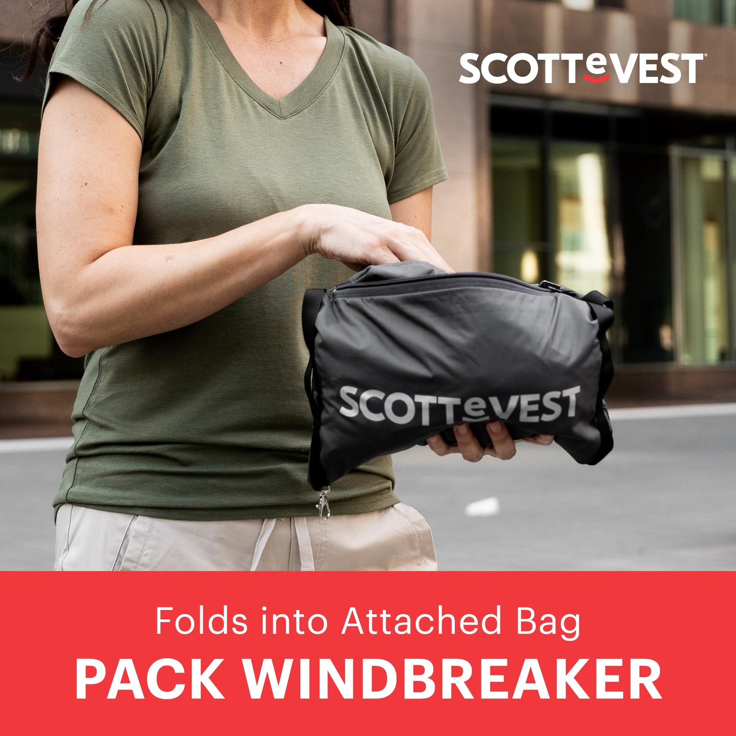 SCOTTeVEST Women's Packable Windbreaker – 19 Pockets, Red L